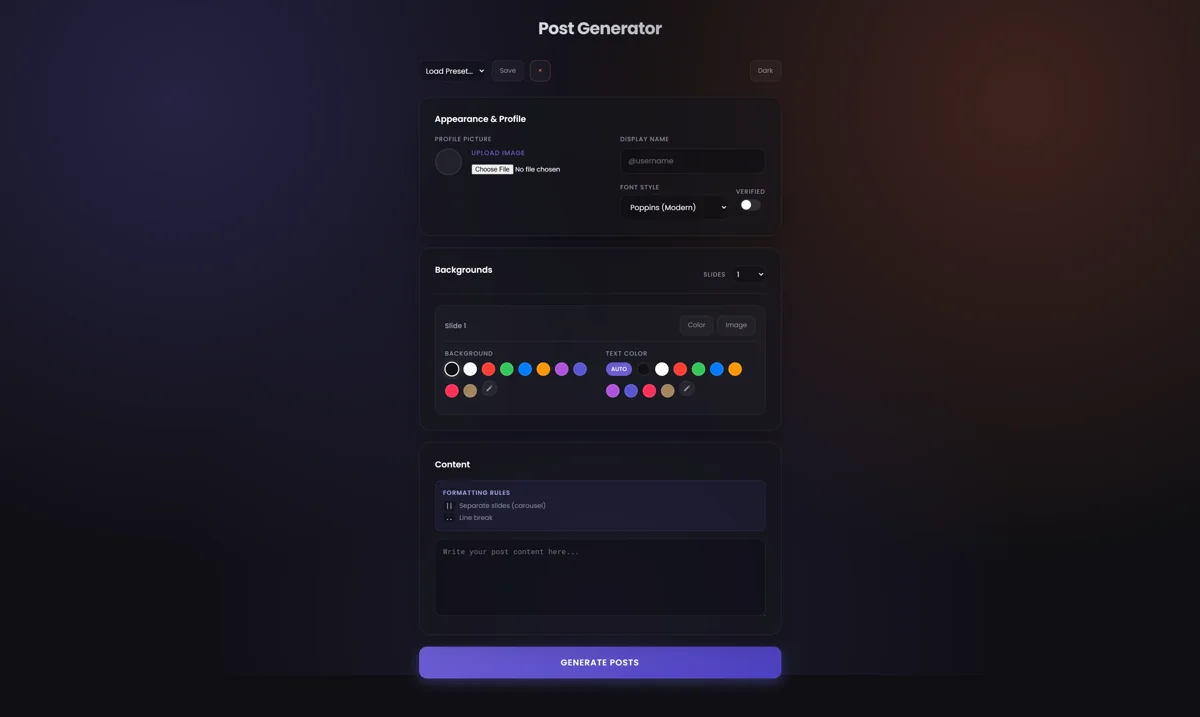 SMPG - Social Media Post Generator Interface